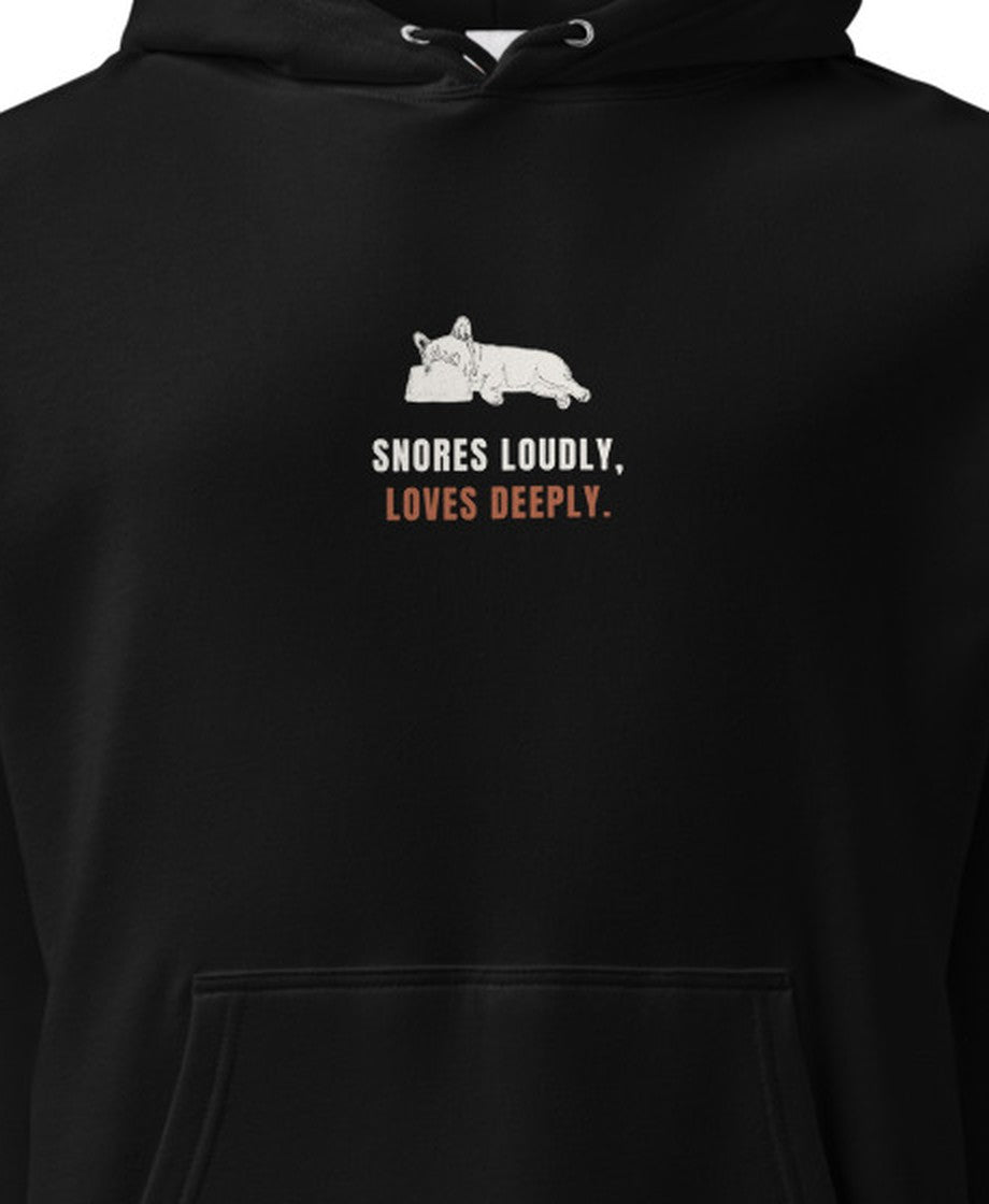 SNORES LOUDLY, LOVES DEEPLY. プリント部分アップ